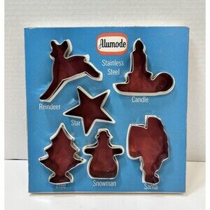 Vintage ALUMODE Stainless Steel Christmas Cookie Cutters In Original Box